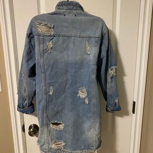 Ladies Long Jean Jacket. Distressed.